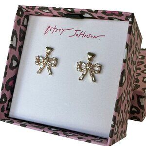 Betsey Johnson Gold Bow Earrings With Heart Studs NWT